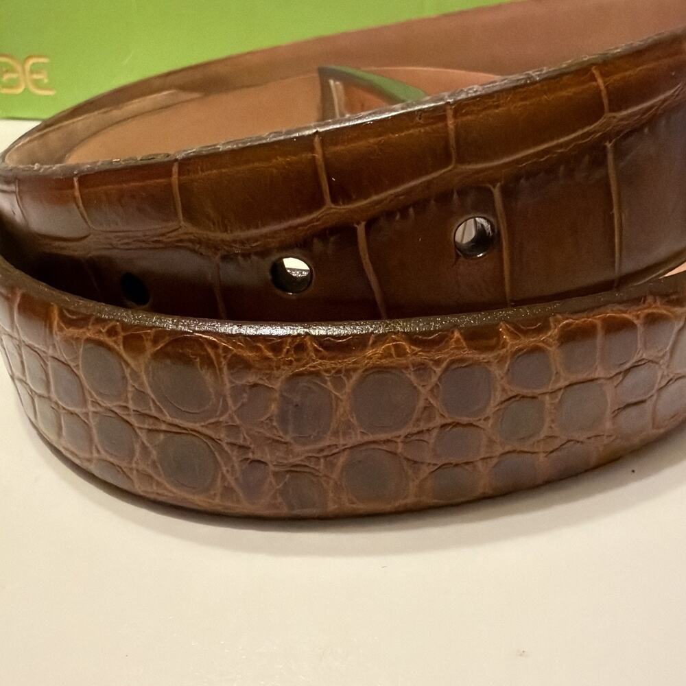 Martin Dingman 2 Buckle Alligator Grain Chestnut Leather Belt 10587 Size 40
